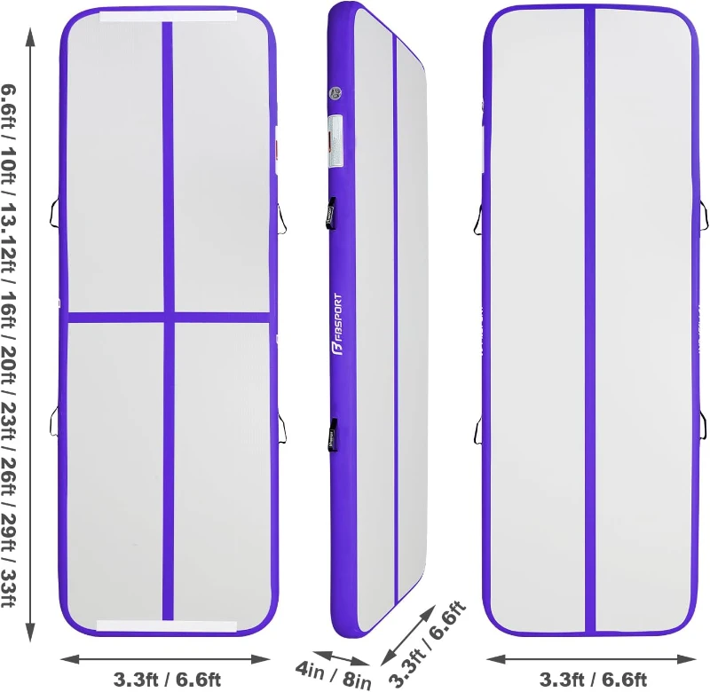 FBSPORT Inflatable Air Gymnastics Track – 16ft (197"" x 39"" x 3.9""), 4/8-inch Inflatable Training Mat with Electric Pump for Home, Training, Cheerleading, Yoga and Water Use