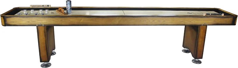 Playcraft Georgetown Shuffleboard Table with Built-In Storage Cabinet, Matching Abacus, 8 Pucks, Brush & Wax - Pro Climate Adjusters, Hand-Stained Burnished Finish