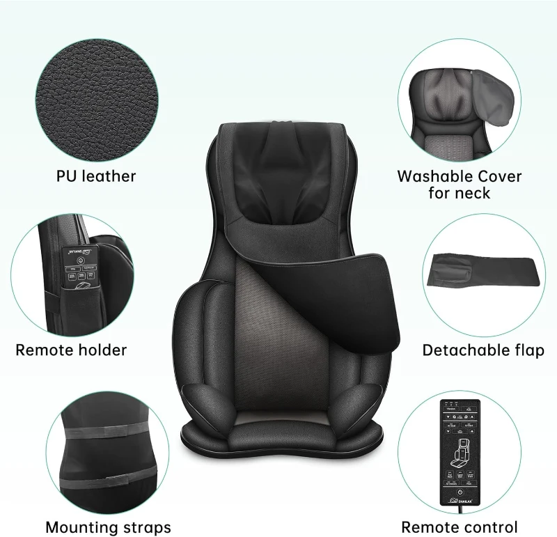 Snailax Adjustable Shiatsu Neck & Back Massager with Heat — Full-Body Massage Chair Pad with Rolling, Compression, Shiatsu Kneading & Vibration — Upgrade
