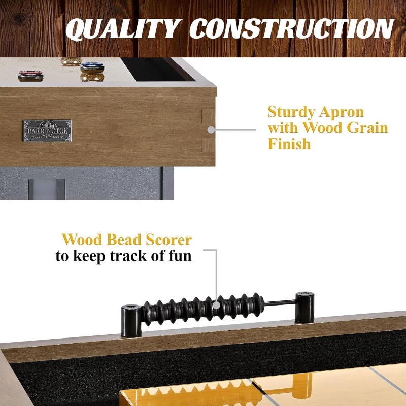 Barrington Shuffleboard Urban Collection 9' Shuffleboard Table — PVC-Laminated Finish with Puck Set & Accessories, Ideal for Family Game Rooms