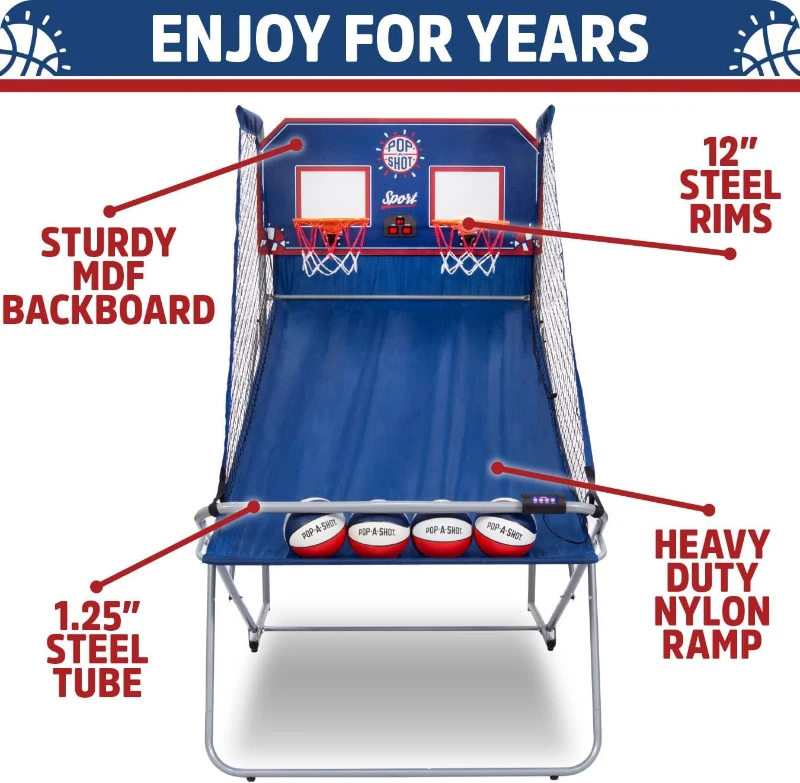 Pop-A-Shot Dual Shot Sport Arcade Basketball Game – Foldable Home Hoop with Paddle Scorers, 10 Game Modes, 4 Balls, Mobile Design