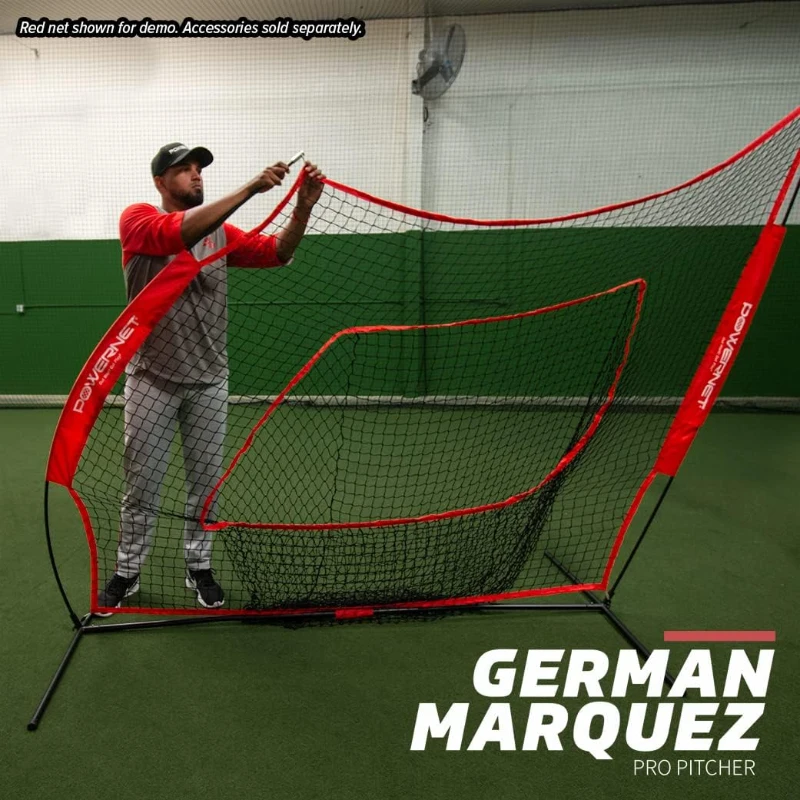 PowerNet 7x7 Baseball & Softball Practice Net Kit (Navy) with Ball Caddy, Weighted Balls and Tee