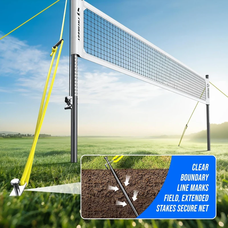 Patiassy Portable Volleyball Net — Heavy-Duty Professional Outdoor Set with Adjustable Powder-Coated Aluminum Telescoping Poles, Galvanized Winch Tension System, Steel Stakes, Anti-Sag Design, Pump & 1680D Carry Bag for Beach, Grass & Backyard