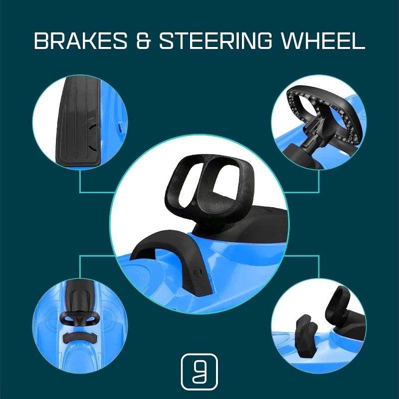 Steerable Stratos Plastic Snow Sled for Kids & Adults - Toboggan with Steering Wheel, Brake, Retractable Tow Rope, Lightweight, 260 lb Capacity (Age 3+)