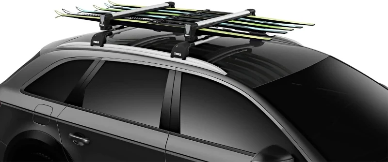 Thule SnowPack Large Roof Rack — Silver Ski & Snowboard Carrier, Holds 6 Pairs of Skis or 4 Boards