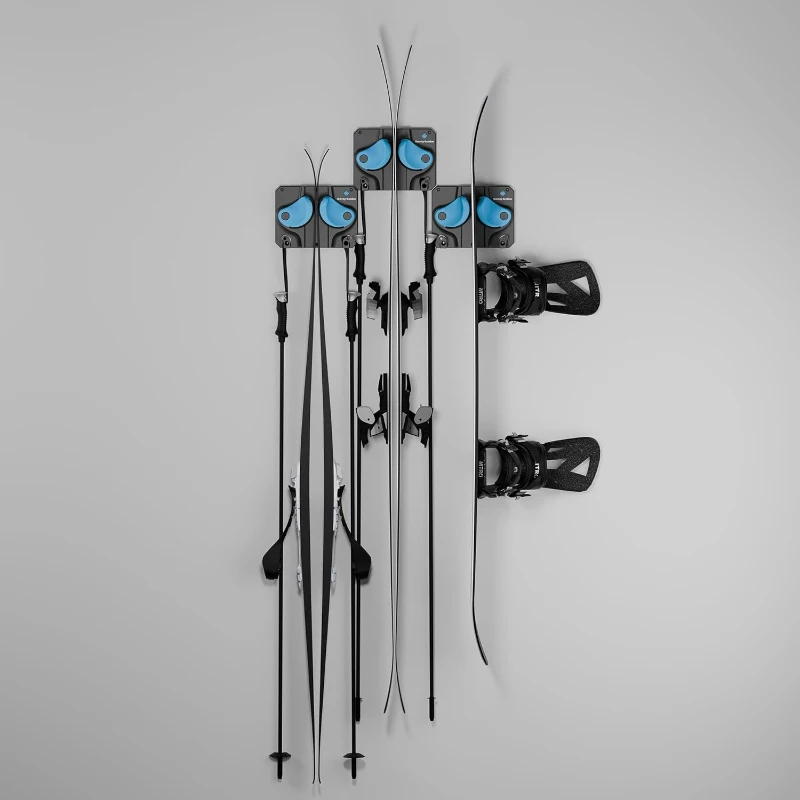 Gravity Grabber 3-Pack - Ski & Snowboard Wall Rack with Anti-Slip, Gravity-Locking Arms | Garage & Gear Organizer