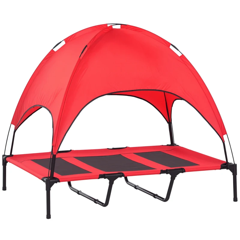 PawHut 48" x 36" Elevated Portable Dog Cot Cooling Pet Bed with UV Protection Canopy Shade, Red