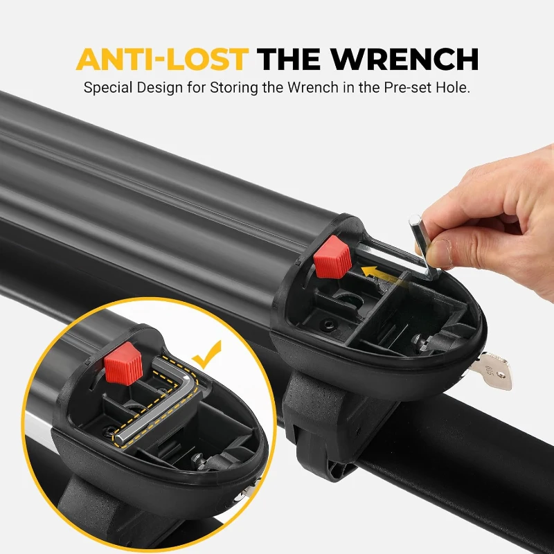 BougeRV Lockable Ski & Snowboard Rack with 28"" Sliding Extension — Crab Mounting System, Fits 6 Pairs of Skis or 4 Snowboards for Square/Aero/Oval Bars