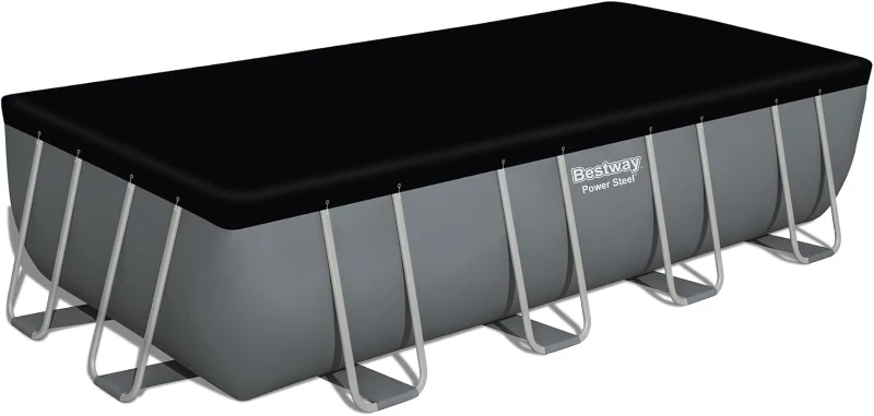 Bestway Power Steel Rectangular 18 ft x 9 ft x 48 in Metal Frame Above-Ground Pool Kit with 1,500 GPH Filter Pump, Ladder and Cover