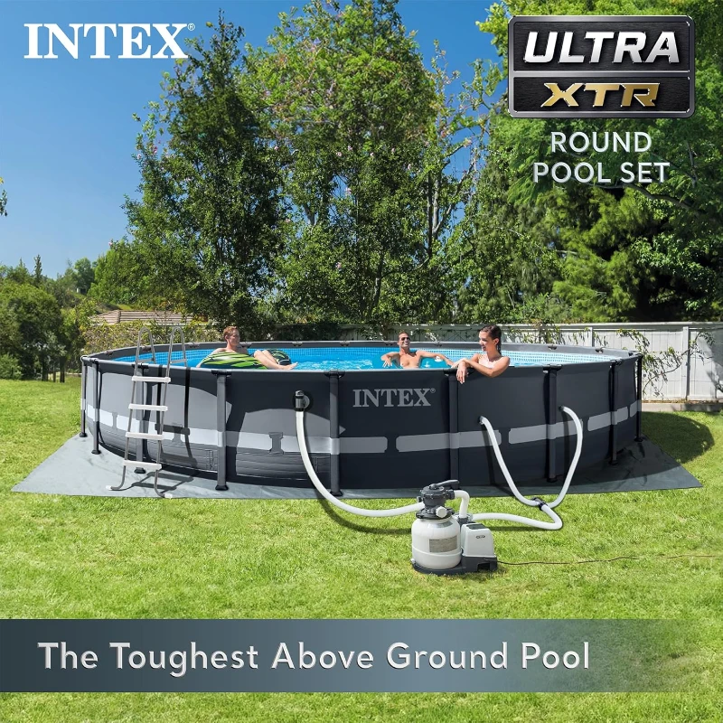 INTEX 26333EH Ultra XTR Deluxe Above-Ground Pool Set 20ft x 48in with 2100 GPH Krystal Clear Sand Filter Pump – SuperTough Puncture-Resistant, Rust-Proof Frame, Easy Assembly