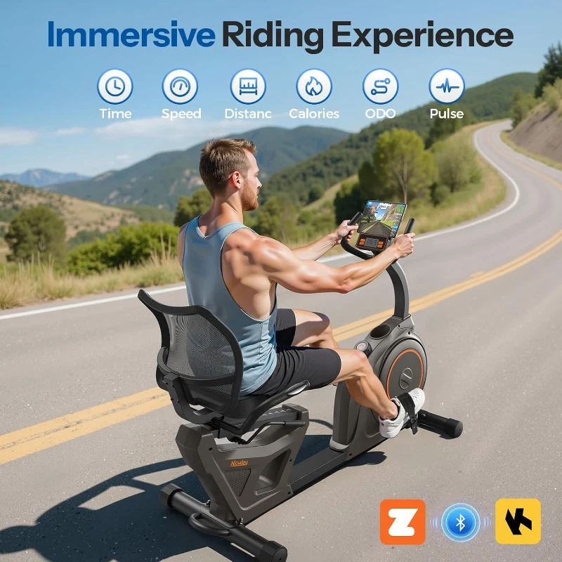 Niceday Heavy-Duty Recumbent Exercise Bike for Home – Magnetic Resistance, Smart App Compatible, LCD Monitor, Heart-Rate Handles, 400lbs Capacity