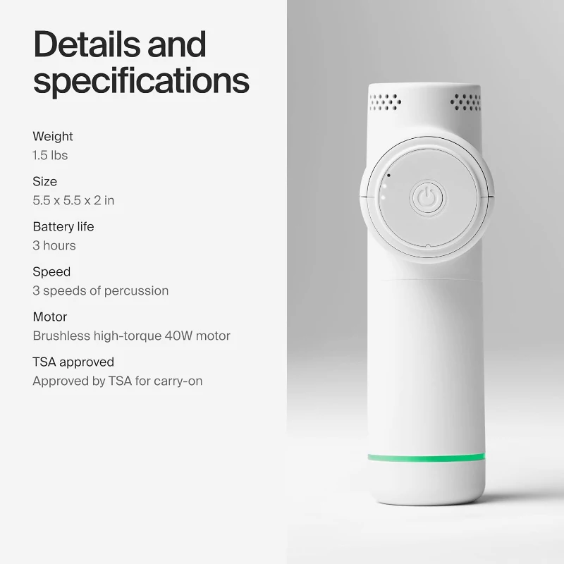 Hyperice Hypervolt Go 2 - Compact Handheld Percussion Massager, Arctic Grey - QuietGlide Tech, 3 Speeds, 2 Heads, Travel Friendly