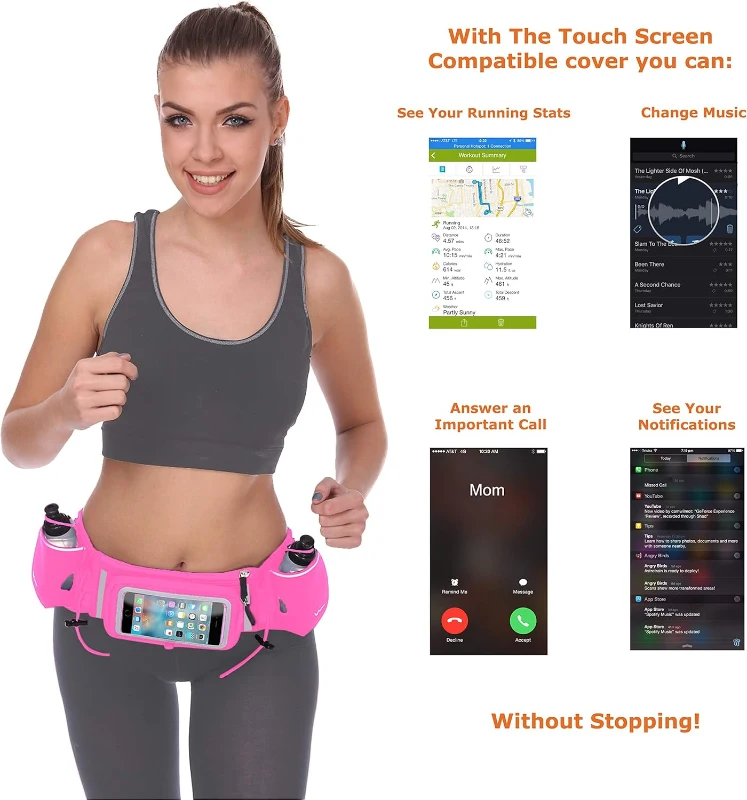 No.1 Hydration Belt by Runtasty - High-Performance Running Fuel Belt with 2 BPA-Free 10 oz Bottles, Tilt-Up Touchscreen Pocket, Universal iPhone Compatibility & No-Bounce Design
