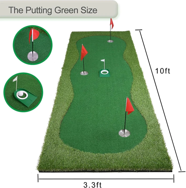 Chriiena Large Practice Putting Green Mat — Professional Indoor/Outdoor Golf Training Surface