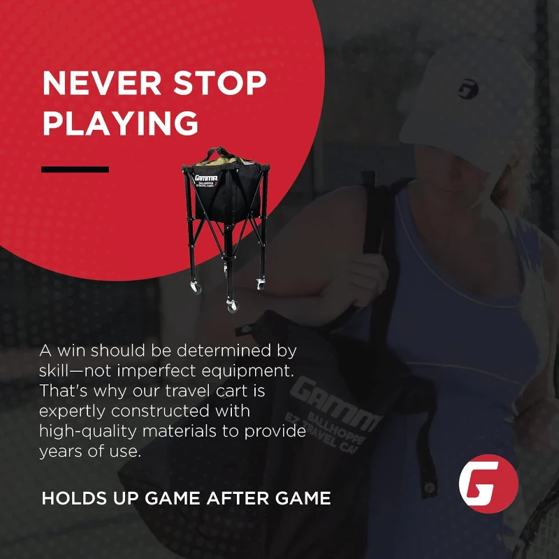 GAMMA Sports EZ Travel Cart – Portable Tennis, Pickleball & Padel Ball Hopper with Foldable Compact Design, Lightweight Durable Frame, Compatible EZ Bags, 150 or 250-Ball Capacity, Premium Carrying Case Included