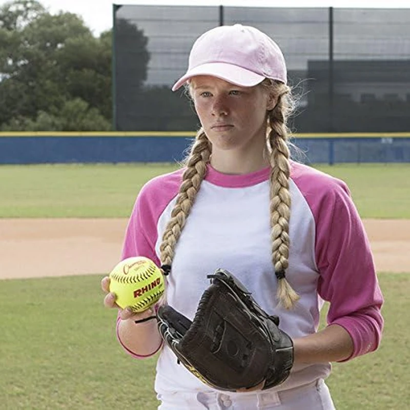 Champion Sports® 12"" NFHS-Approved Optic Yellow Syntex Softballs – Dozen, Raised Seams, .47 Polycore, Medium Compression