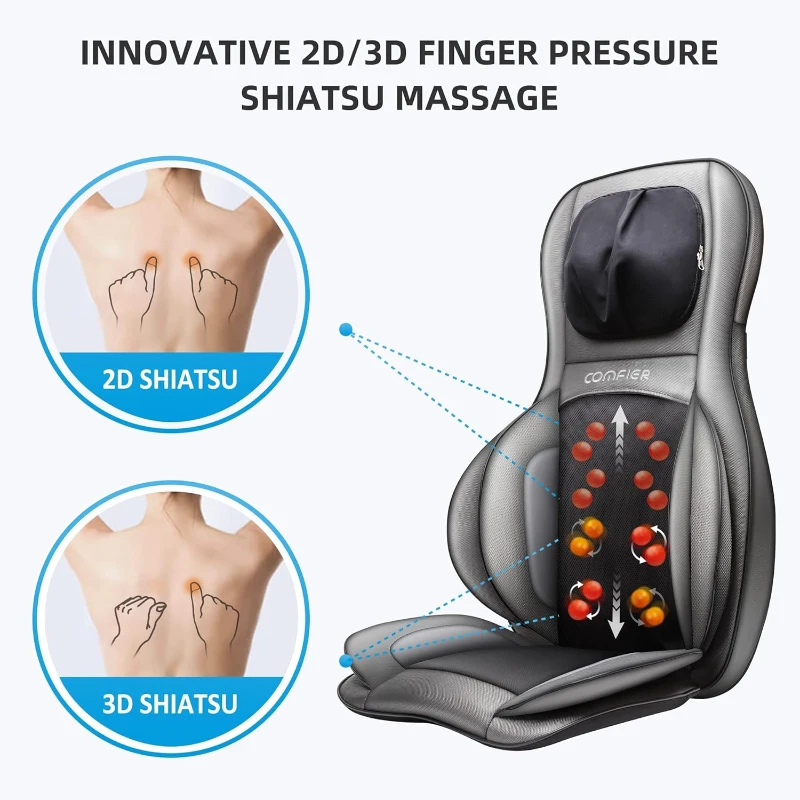 COMFIER Shiatsu Neck & Back Massager with Heat and Compression — App-Controlled 2D/3D Deep Kneading, Adjustable Neck Rollers, Rolling & Spot Massage, Chair Pad Gift