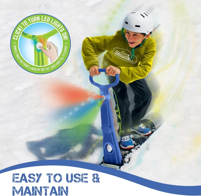 Geospace Winter Ski Skate – Foldable Snow Scooter / Ski Skooter with Handle LED | Portable Sandboard & Snow Skate for Kids and Teens