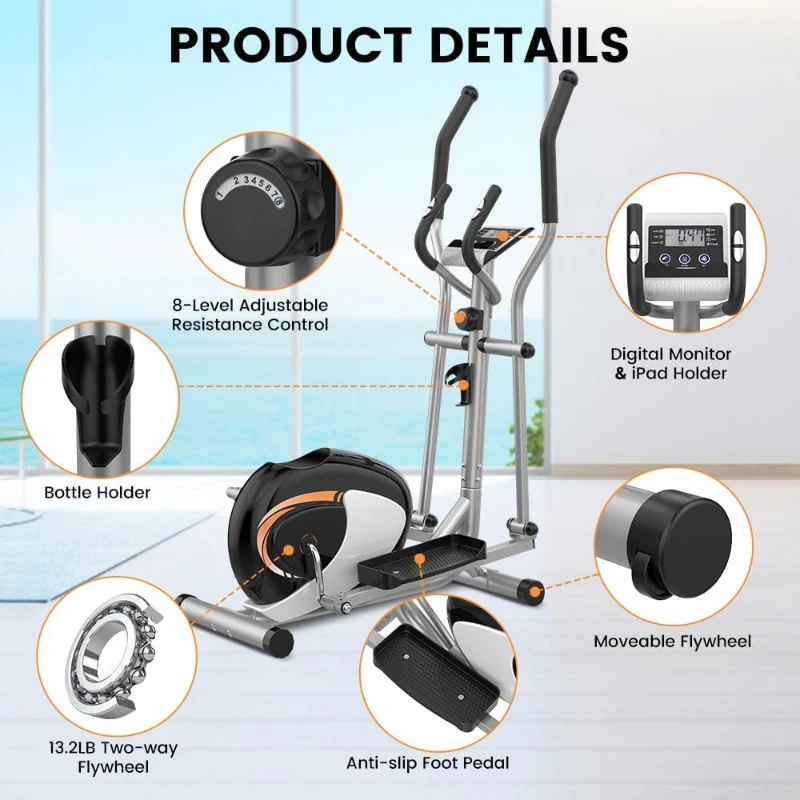 Dripex Elliptical Trainer - Ultra-Quiet Magnetic Home Elliptical with 6KG Flywheel, 8 Resistance Levels, LCD Display & Pulse Sensor