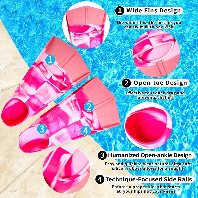 Short Flipper Swim Fins for Kids — Comfortable Lap Training Fins for Children, Girls, Boys, Beginners