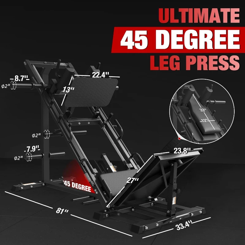 GMWD 45° Leg Press & Hack Squat Combo — Linear Bearing 2-in-1 Lower-Body Machine with Weight Storage, 84×38"" Base, Commercial-Style Home Gym Equipment