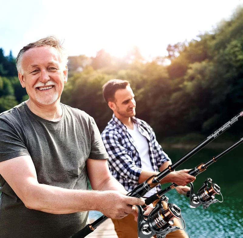 PLUSINNO Bronze Warrior Toray IM6 Telescopic Fishing Duo Kit — 2 Rods & 2 Reels Full Carry Case Set with 12+1 Bearings, Line & Lures (Travel Freshwater Gear)