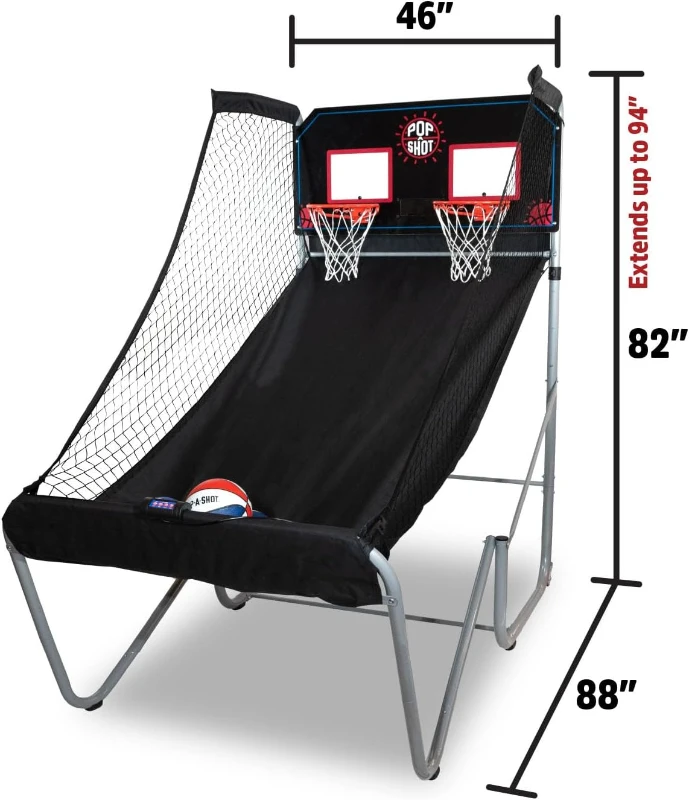 Pop-A-Shot Home Dual Shot Arcade Basketball Game — Sensor Scoring Hoop with 16 Game Modes, 7 Balls, Foldable & Mobile for Easy Storage
