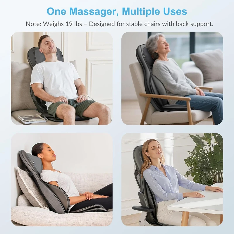 COMFIER Portable Massage Chair Pad with Heat, Shiatsu Neck & Back Massager Featuring Compression, Rolling and Vibration — Full-Body Relief, Gray