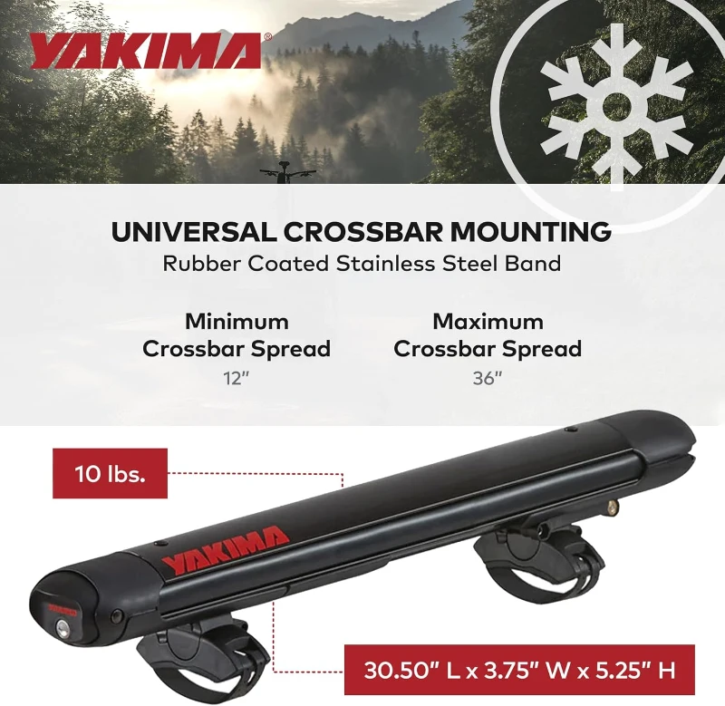 YAKIMA FatCat EVO 4 Roof Rack - Holds 4 Pairs of Skis or 2 Snowboards, Universal Mount with Expandable DoubleJoint Hinge and Integrated SKS Locks