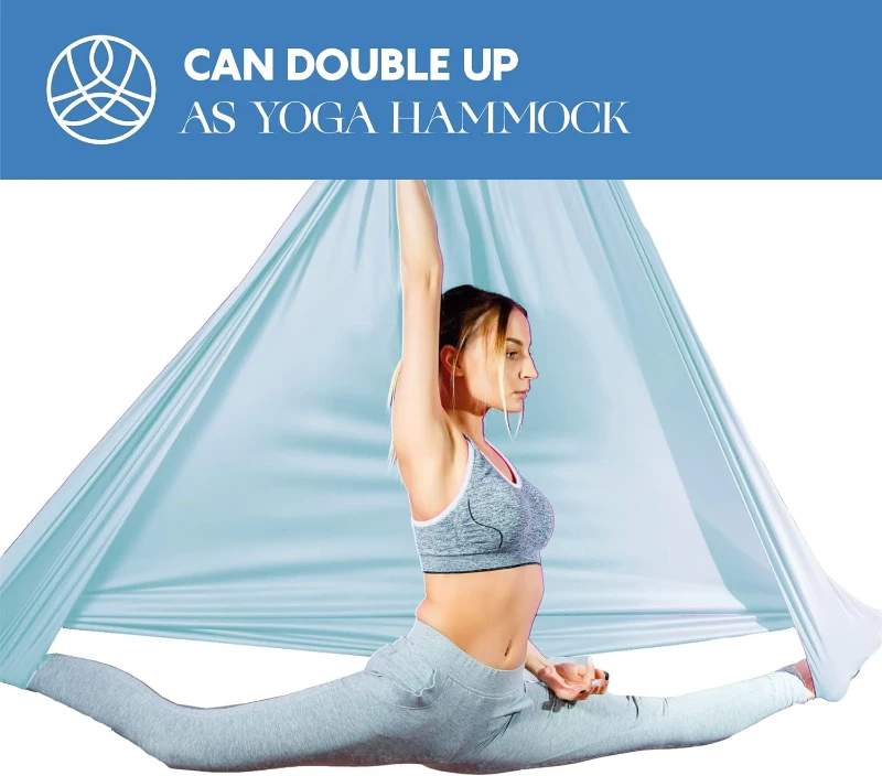 All-In-One Aerial Silks Starter Kit – 9 Yd Tricot Yoga Hammock with Rigging Hardware & Illustrated Guide, Aerial Swing for Flying Yoga and Acrobatics (Rigging Point up to 13 ft)