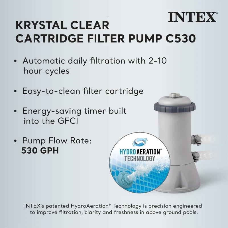 Intex Prism Frame 12ft x 30in Above Ground Pool Set with 530 GPH Cartridge Pump, Super-Tough PVC, Rust-Resistant Frame — 1,718 Gallon Capacity