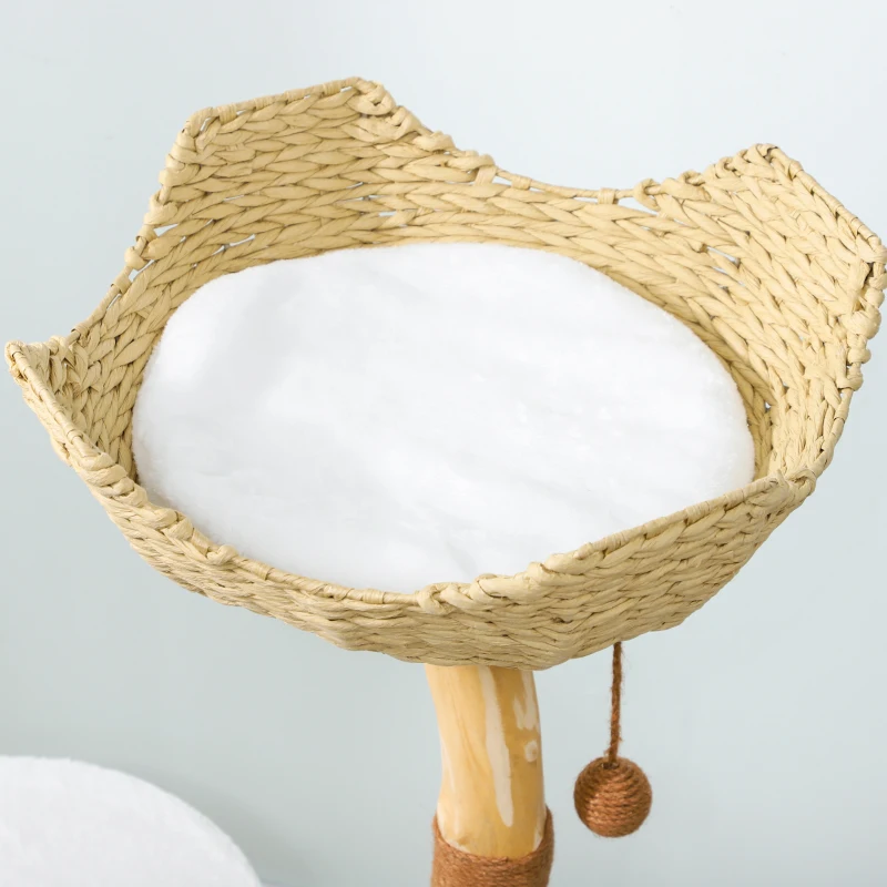 PawHut 40" Real Wood Cat Tree, Cat Tower for Indoor Large Adult Cats with Scratching Posts, Condo, Perch, Washable Cushion,