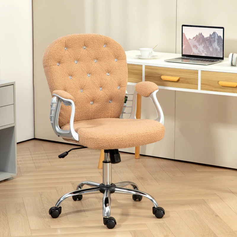 Vinsetto Button Tufted Desk Chair, Home Office Chair with Padded Armrests, Adjustable Height and Swivel Wheels, Khaki