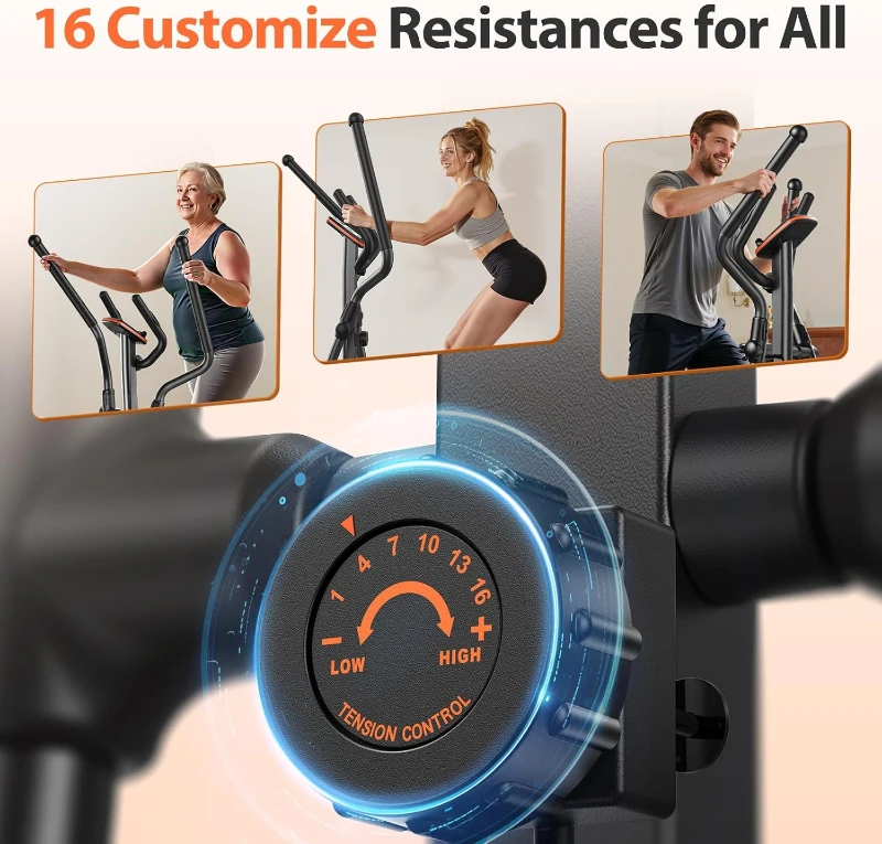 Niceday Home Elliptical Trainer with Hyper-Quiet Magnetic Drive, 15.5in & 20in Stride Options, 16 Resistance Levels, Heavy-Duty Capacity (500 lbs)