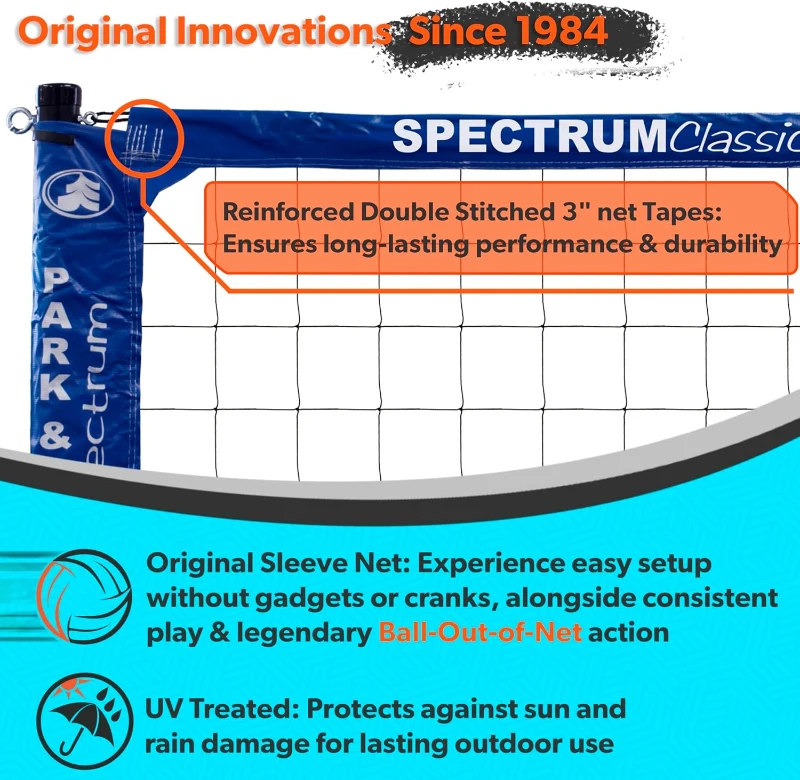 Park & Sun Sports Spectrum Classic Adjustable Outdoor Volleyball System - Professional Portable Net with Aircraft-Aluminum Poles