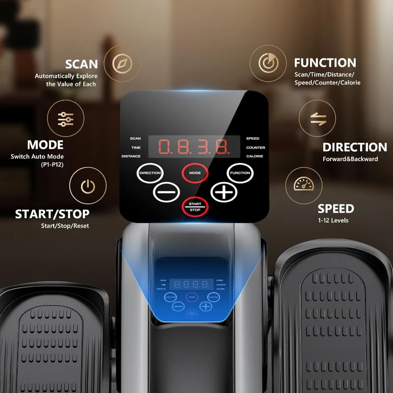 Under-Desk Elliptical Leg Exerciser — Electric Pedal Machine for Seniors, 12 Speeds & 12 Modes with Remote, Elastic Cord, Manual and Auto for Home Office