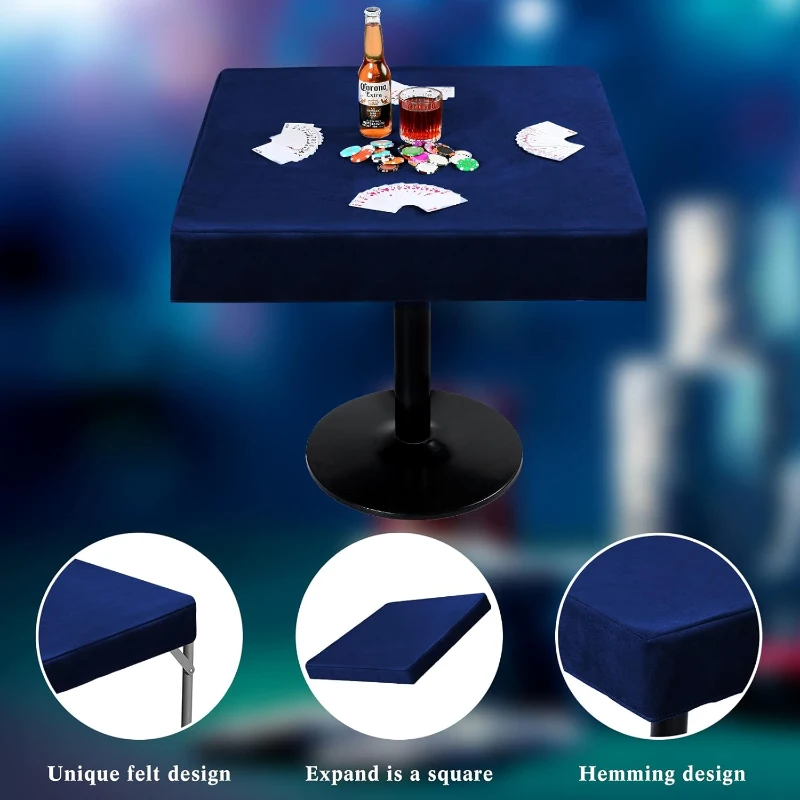 Frienda Blue Felt Game Table Cover 34"" x 34"" x 4"" – Foldable Tablecloth for Card Games, Mahjong, Jigsaw Puzzles and Board Games (Table Not Included)