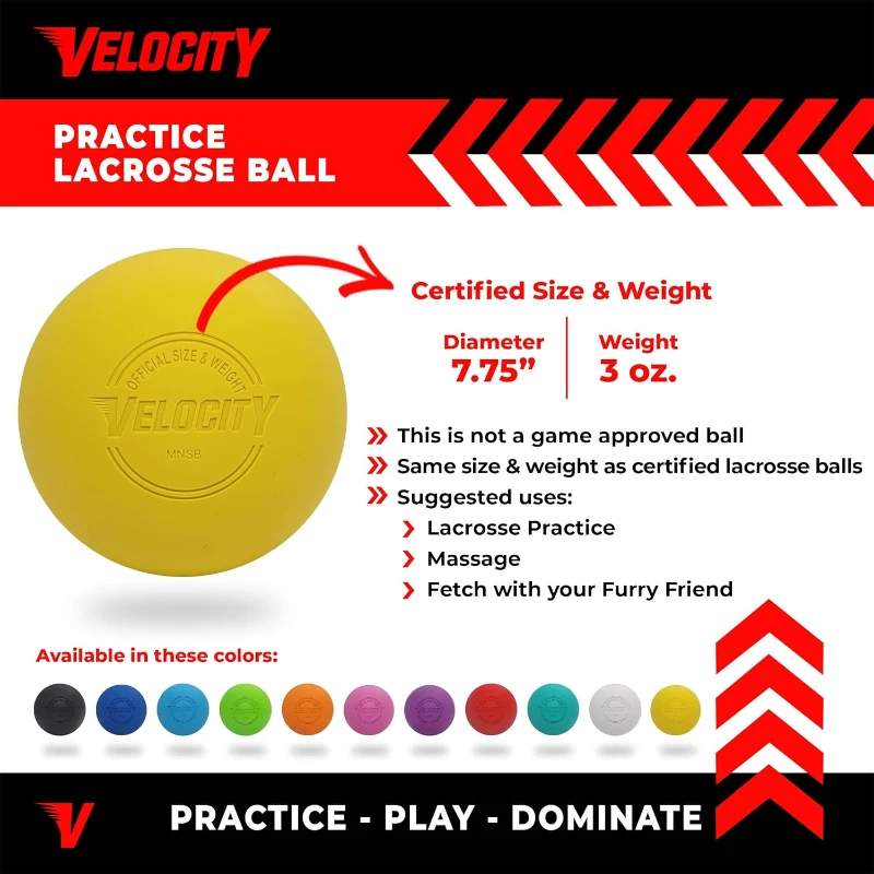 Velocity Training Lacrosse Balls — 1/2/3/6/12/18/24/36/60/120 Packs — Practice-Only, NFHS & College Approved Size