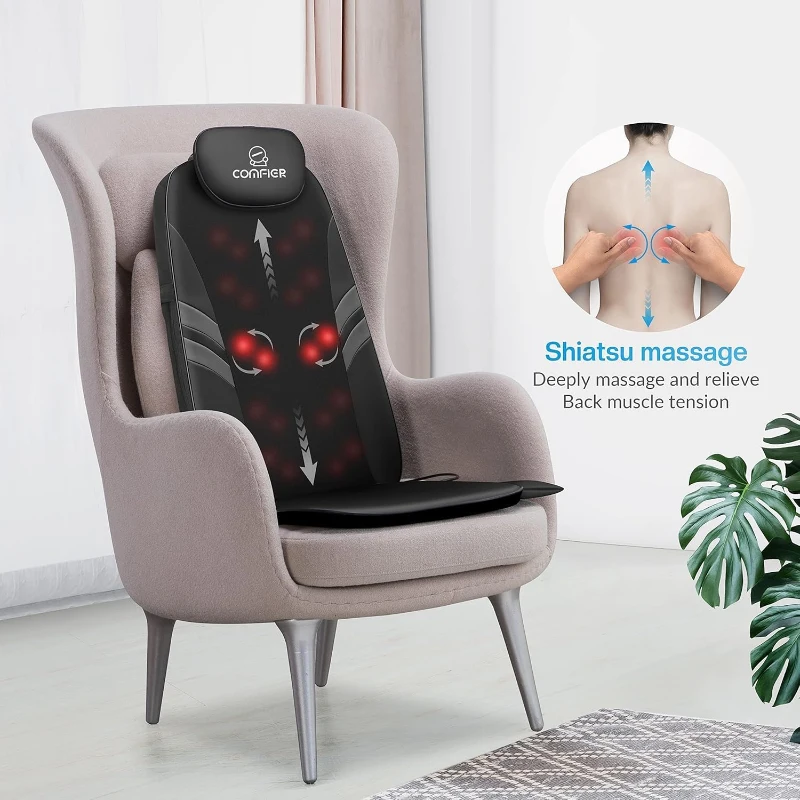 COMFIER Shiatsu Back Massager with App Control and Heat — Electric Chair Massage Pad with Adjustable Intensity and Seat Cushion for Office & Home, Ideal Gift for Mom and Dad