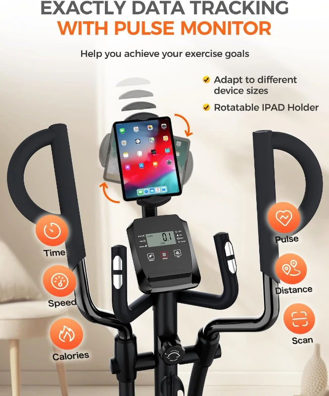 pooboo E399 Elliptical Machine — Home Elliptical with 16-Level Resistance, Hyper-Quiet Magnetic Rear Drive, 15.5 in Stride, LCD Monitor, 350 lb Capacity