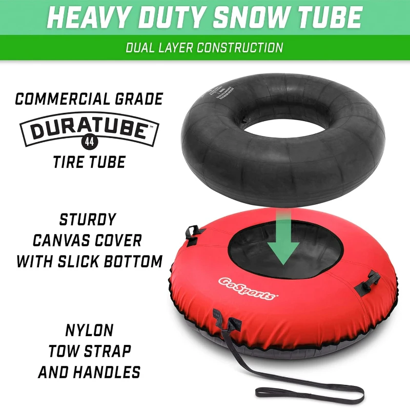 GoSports 44"" Heavy-Duty Winter Snow Tube with Premium Double-Stitched Canvas Cover & Coated Bottom — Commercial-Grade, Multiple Styles