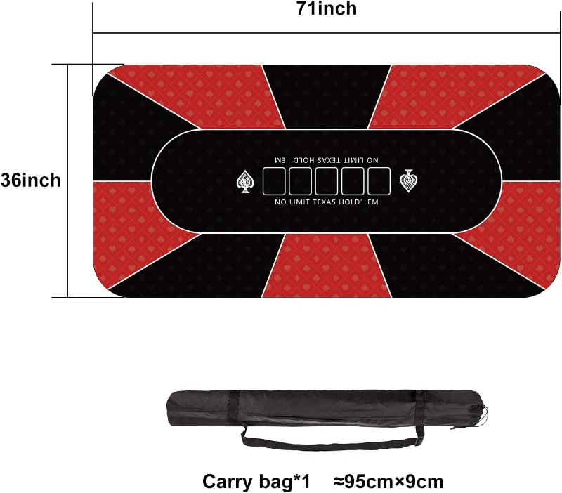 YUZPKRSI 70 x 35 Inch Poker Mat - Rubber Texas Hold'em Table Top for 8 Players, Folding Portable Poker Topper with Carry Bag for Casino-Style Games