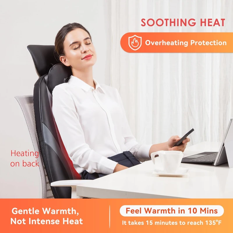 Snailax Shiatsu Back and Seat Massage Pad with Heat — Kneading Deep-Tissue Chair Massager for Home & Office, Gift for Mom and Dad