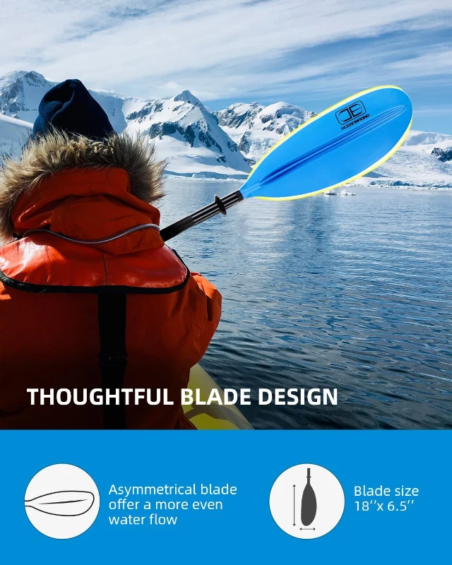 OCEANBROAD 86in (218cm) Kayak Paddle — 1.1mm Alloy Shaft, Fiberglass-Reinforced PP Blades, 2-Piece Oar with Bungee Leash