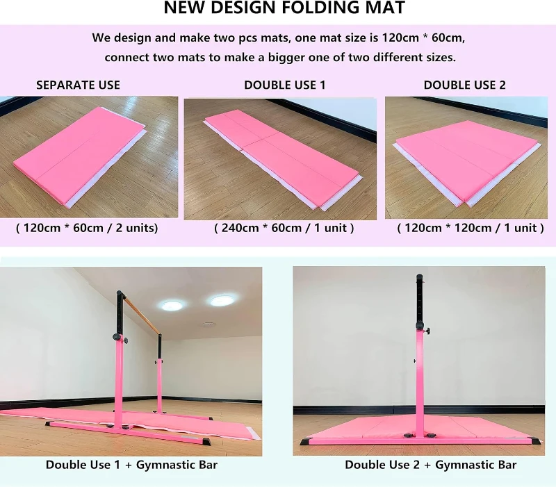 MARFULA Adjustable Gymnastics Kip Bar with Mats – 5 ft Bar, 4 ft Width, Foldable & Portable, Adjustable 36""–60"" for Kids' Training