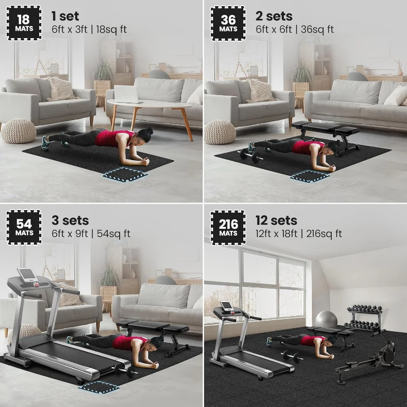 bemaxx 18-Piece EVA Interlocking Foam Gym Mats with Edge Pieces - 12.6"" x 12.6"" x 0.4"" Tiles, 18 sq ft Protective Flooring for Home Gym, Garage, Treadmill