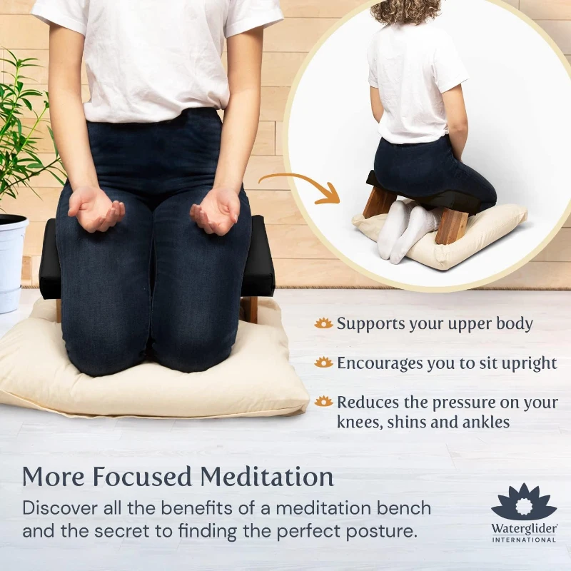 Seiza Meditation Bench (Natural White) – Sustainable Acacia Wood Prayer and Meditation Stool with Curved Rocking‑Style Bottom for Optimal Posture