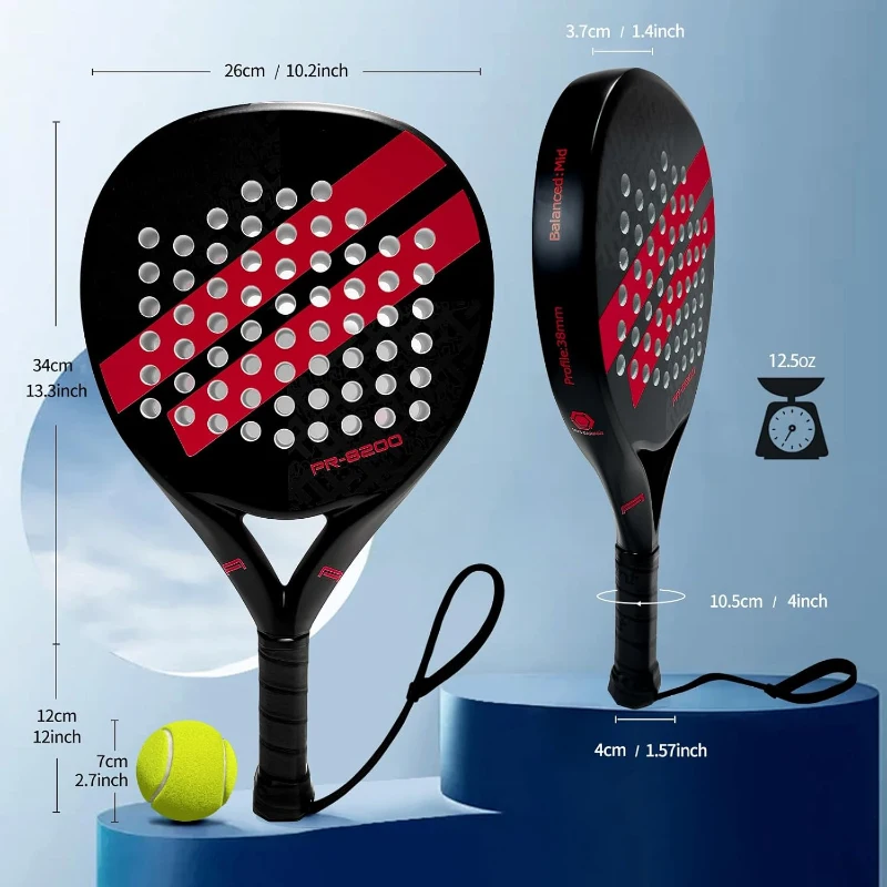 Carbon Fiber Padel Racket with EVA Memory Flex Foam Core – Lightweight Padel Racquet