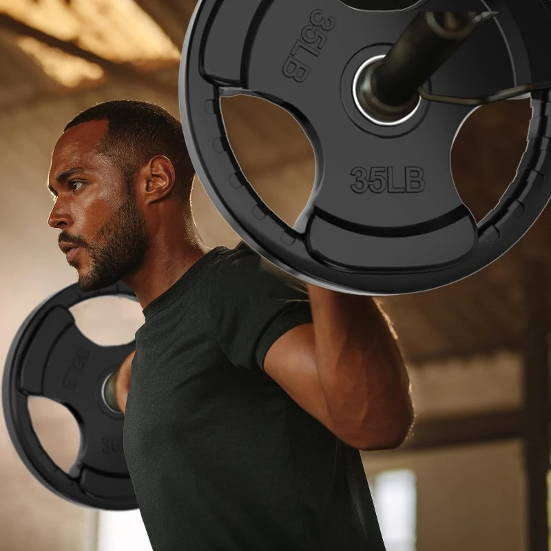 RitFit 135 lb Olympic Rubber Grip Plate Set for 2-Inch Barbells — Multi-Plate Configuration