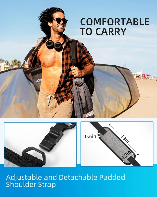 OCEANBROAD Longboard Travel Bag Day Bag 5'0 x 22"" for Boards up to 5'1"" x 23"" - Padded Pointed Nose, Square Tail with Fin Slot